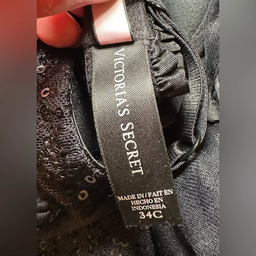 Victoria’s Secret Sexy Little Things Black‎ Sequin Lace Maid Lingerie Set 34C 🖤
